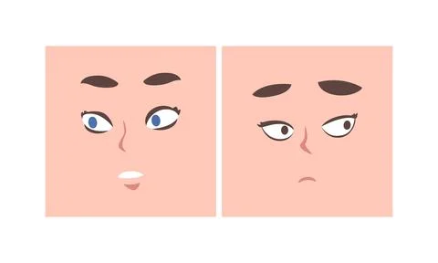 Face Expression and Emotion with Eyebrow and Mouth Grimace in Square Shape Illustrazione stock