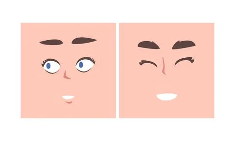 Face Expression and Emotion with Eyebrow and Mouth Grimace in Square Shape Illustrazione stock