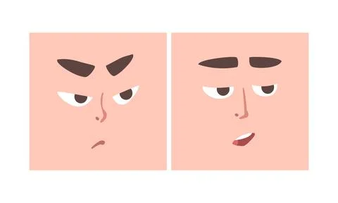 Face Expression and Emotion with Eyebrow and Mouth Grimace in Square Shape Illustrazione stock