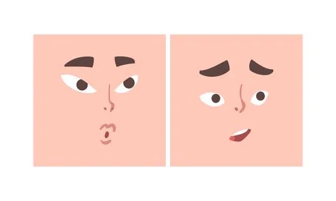 Face Expression and Emotion with Eyebrow and Mouth Grimace in Square Shape Illustrazione stock