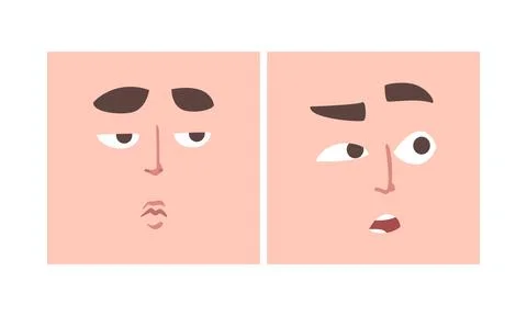 Face Expression and Emotion with Eyebrow and Mouth Grimace in Square Shape Illustrazione stock