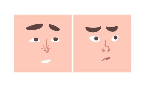 Face Expression and Emotion with Eyebrow and Mouth Grimace in Square Shape Illustrazione stock