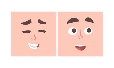Face Expression and Emotion with Eyebrow and Mouth Grimace in Square Shape Illustrazione stock