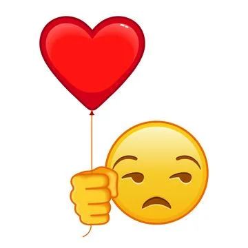 Face with expression of disapproval with red heart baloon Large size of yel.. Stock Illustration