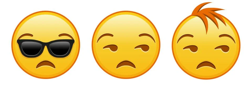 Face with expression of disapproval Set of three emoji Stock Illustration
