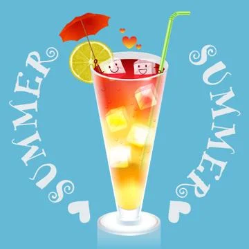 Face expression on ice cube in cocktail Stock Illustration