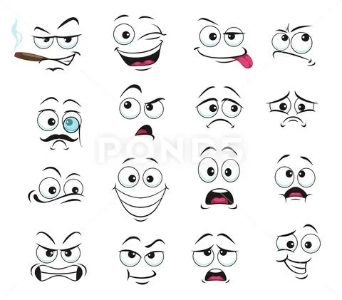 Face expression isolated vector facial emoji icons: Royalty Free #144080570