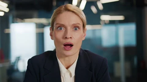 Face expression of professional manager wow shocked by good news. Video stock 260039440