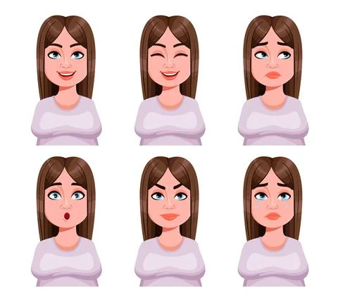 Face expressions of cute plus size woman Stock Illustration