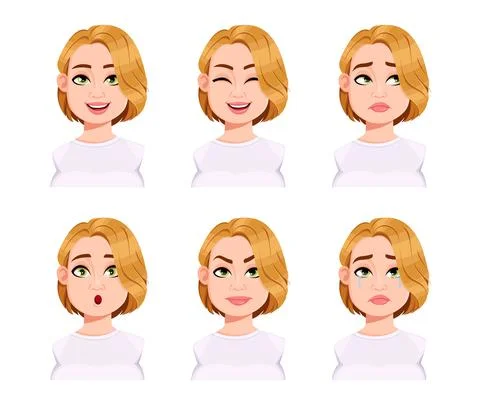 Face expressions of cute plus size woman Stock Illustration