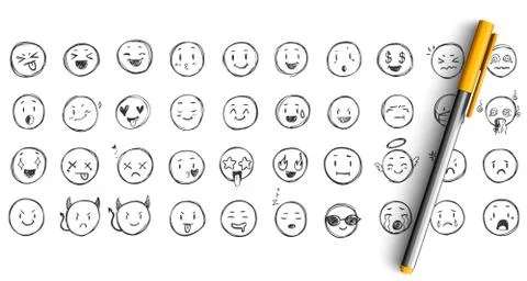 Face expressions doodle set Stock Illustration