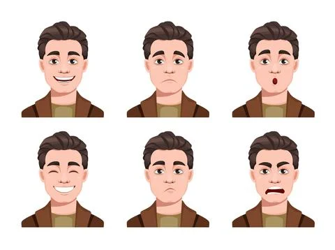 Face expressions of handsome man Stock Illustration