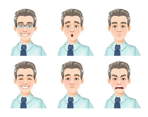 Face expressions of handsome man Stock Illustration