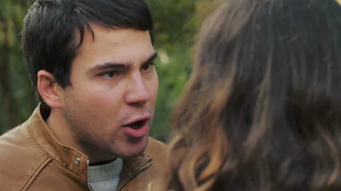Face to face - exasperated man fights furiously with his girlfriend Video stock 147308605