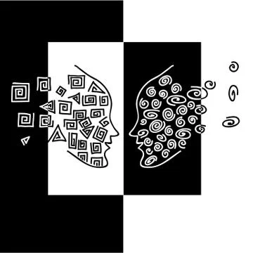 Face to face. Head silhouette against each other. Illustrazione stock
