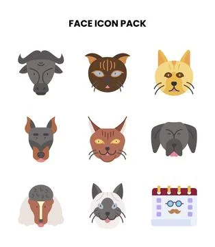 Face Flat Bundle Icons Pack Stock Illustration