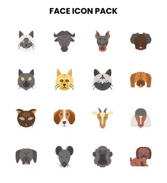 Face Flat Design Icons Pack Stock Illustration