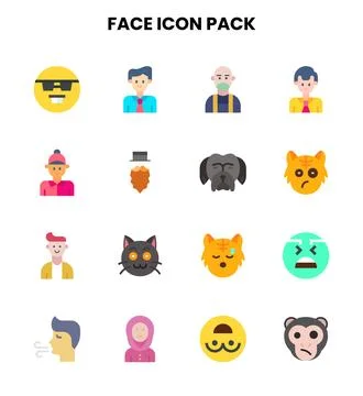 Face Flat Scalable Icons Pack Stock Illustration