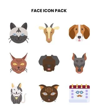 Face Flat Scalable Icons Pack Stock Illustration