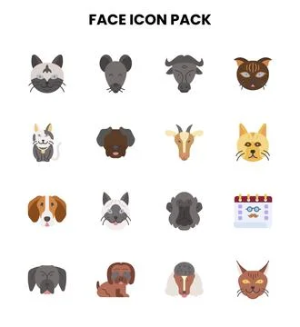 Face Flat Scalable Icons Pack Stock Illustration