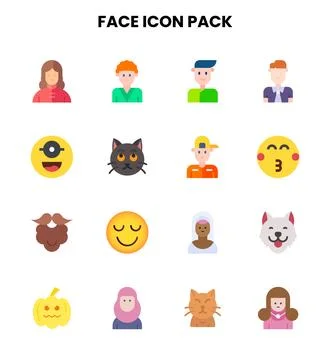 Face Flat Set Icons Pack Stock Illustration