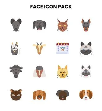 Face Flat Vector Icons Pack Stock Illustration