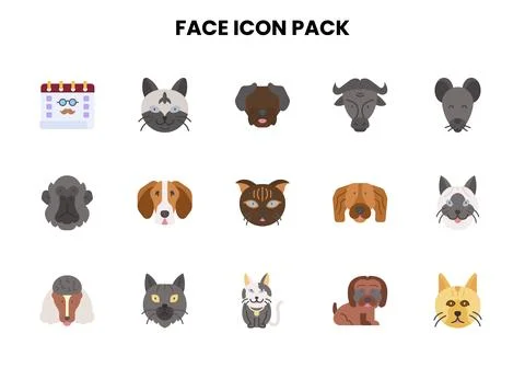 Face Flat Vector Icons Pack Stock Illustration
