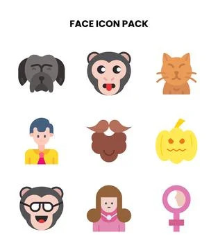 Face Flat Vector Icons Pack Stock Illustration
