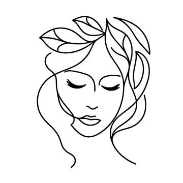 Face with flower one line art illustration Stock Illustration