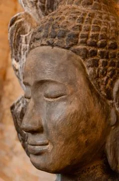 Face front of stone Buddha Stock Photos