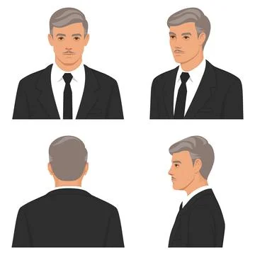 Face in front view and side view, old man Front, side, back, view animated Stock Illustration