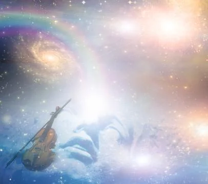 Face gazing up with violin Stock Illustration