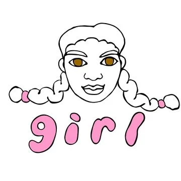 The face of a girl with two braids. Vector contour illustration in the style  Stock Illustration