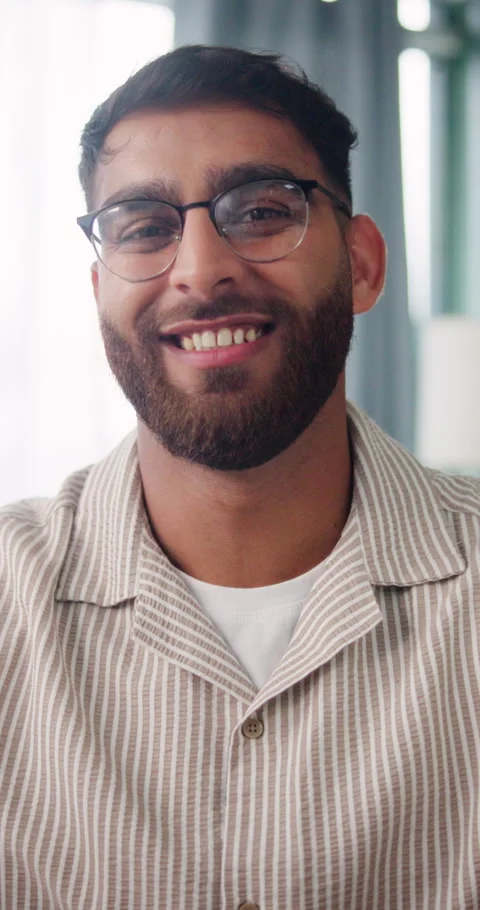 Face, glasses and laughing with man in home living room for humor, me time or Stock Footage 337224367