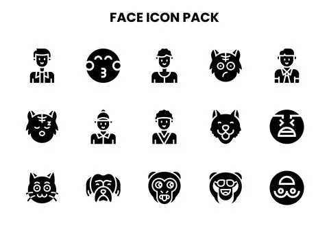 Face Glyph Bundle Icons Pack Stock Illustration