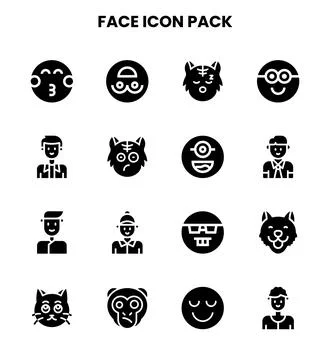 Face Glyph Collection Icons Pack Stock Illustration
