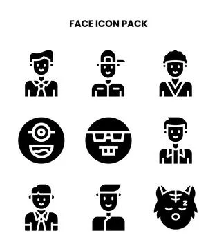 Face Glyph Collection Icons Pack Stock Illustration