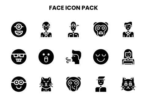 Face Glyph Icons Pack Stock Illustration