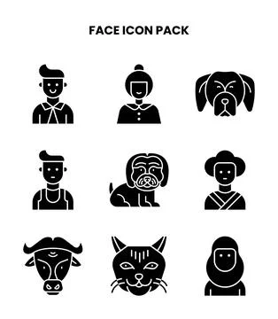 Face Glyph Scalable Icons Pack Stock Illustration