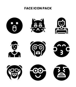 Face Glyph UI Icons Pack Stock Illustration
