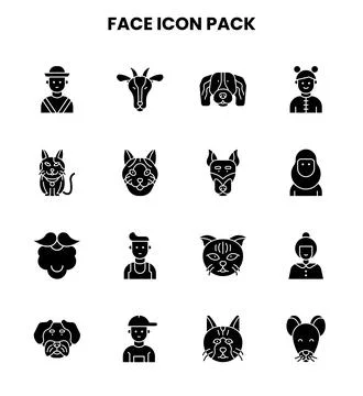 Face Glyph UI Icons Pack Stock Illustration