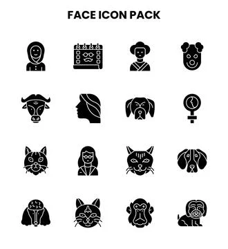Face Glyph Vector Icons Pack Stock Illustration
