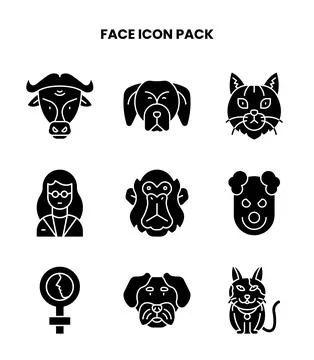 Face Glyph Vector Icons Pack Stock Illustration