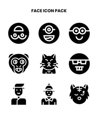 Face Glyph Vector Icons Pack 스톡 일러스트