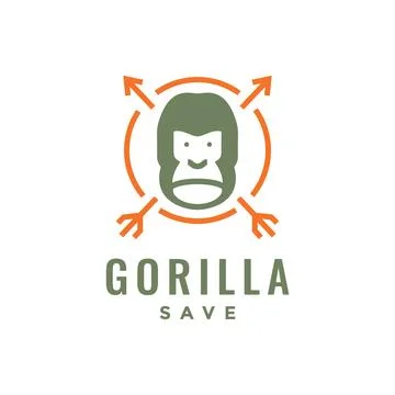 Face gorilla with cross arrows save mascot cute minimal logo design vector .. Illustration