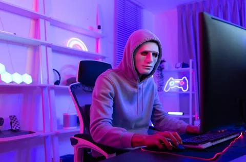 This is the face of a hacker who is knowledgeable with operating systems a... 写真素材