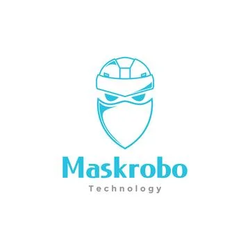 Face head line robot blue with mask logo design vector graphic symbol icon .. Stock Illustration