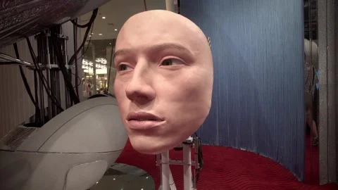 The face of a humanoid AI android robot moving. Stock Footage 334612977
