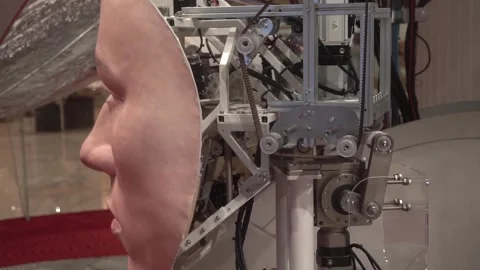 The face of a humanoid AI android robot moving. 스톡 동영상 334614845
