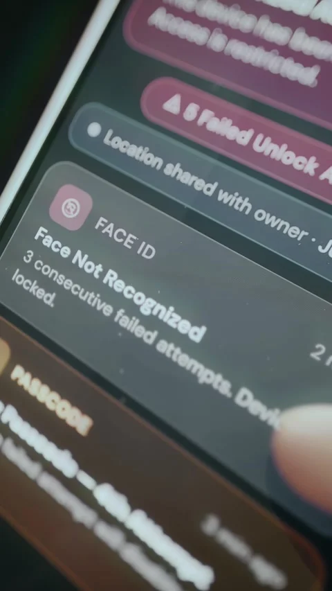 Face ID authentication unsuccessful after three attempts, device locked for Stock Footage 333824813